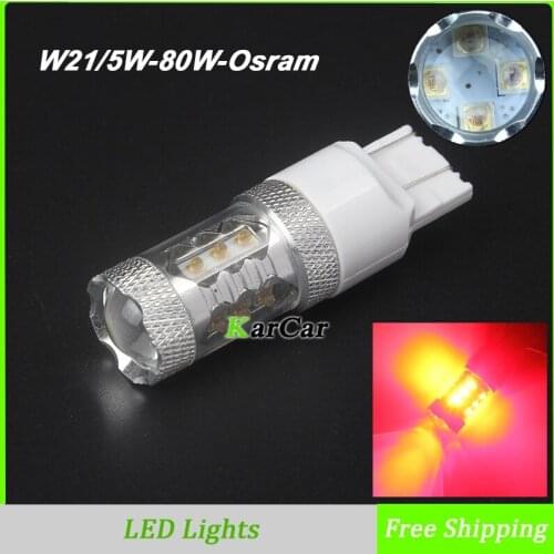 2PCS 800LM 80W T20 Rear Tail Brake Bulbs Super Bright Car LED Stop Lights W21/5W Light Red 7443 360 degree Brake Lights