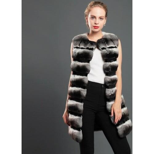 2020 Top Selling Women Fashion Fur Vest Coat Genuine Rex Rabbit Fur Jacket Chinchilla Color Round Collar