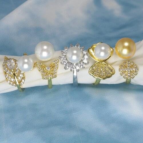 5PCS Fashion Adjustable Freshwater Flower Pattern Pearl Rings For Women Girls Personalized Birthday Rings Party Gift Jewelry