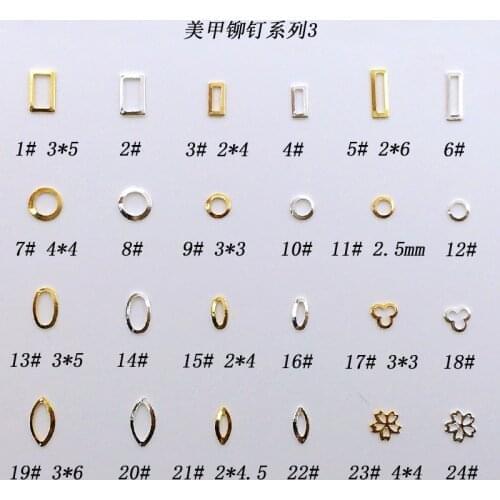 500pcs/pack Japan Korea Nail Art Alloy Rivets Studs Hollow Rectangle Round Oval Metal Jewellry Accessories for Women Nail DIY