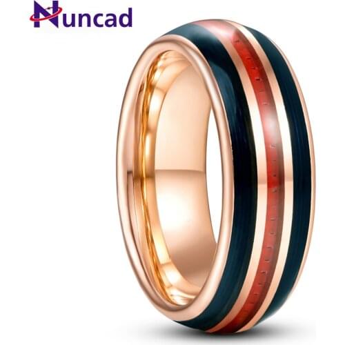 8mm Electric Gold Inlaid Black Guitar Strings Red Carbon Fiber Dome Tungsten Carbide Ring Mens Fashion Wedding Jewelry Gift