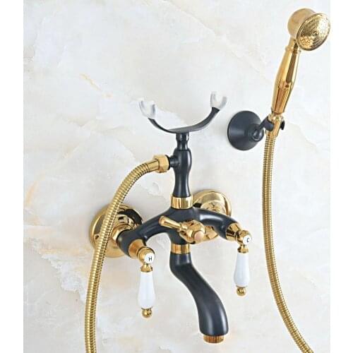 Black Gold Bathroom Faucet Bath Faucet Mixer Tap Wall Mounted Hand Held Shower Head Kit Shower Faucet Sets zna551