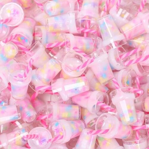 DIY Colorful Milk Tea Cup Pendant Phone Case Decor Accessory Charms Handmade Crystal Epoxy Resin Jewelry Fillings Craft