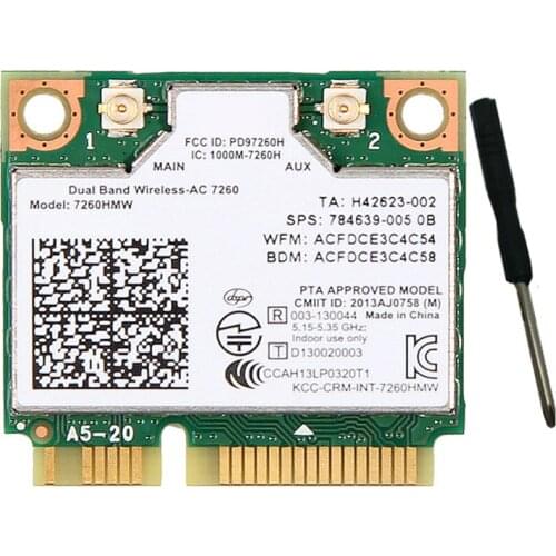 Dual Band Wireless Wifi Card For Intel 7260 7260HMW Half Mini PCI-E 2.4G/5Ghz 1200M Bluetooth 4.0 Wi-Fi Adapter 7260ac 802.11ac