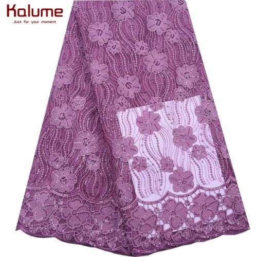 Kalume Latest French Mesh Milk Silk Lace Fabric Onion African Lace Fabric Sequins Nigerian Tulle Lace Fabric For Party Sew F1885