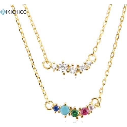 KIKICHICC 925 Sterling Silver 18K Gold PlatedGuadaloupe Simple Pendant Line Crystal Zircon CZ Luxury Jewelry Gift Rainbow Jewels