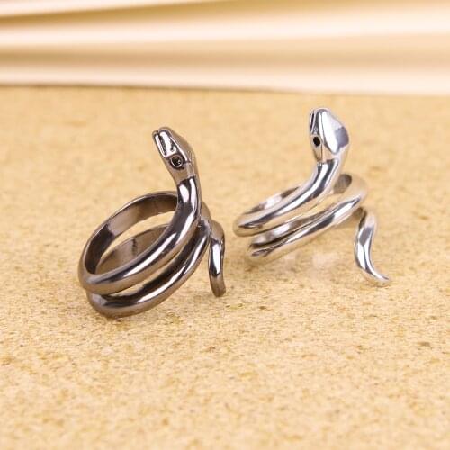 1Pcs Punk Gothic Stainless Steel Snake Ring Open Adjustable Men Women Jewlery Ring