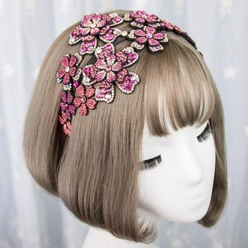 Sweet Large Flowers Head Wear Luxury Headband for Women Rhinestone Non-slip Border Girls Hairpin Fancy Hair Accessories Gift