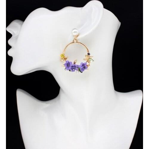 Fashionable Imitation Pearltropical wreath Earrings female cherry blossom cherry flower pendant earrings Bohemian fashion jewelr
