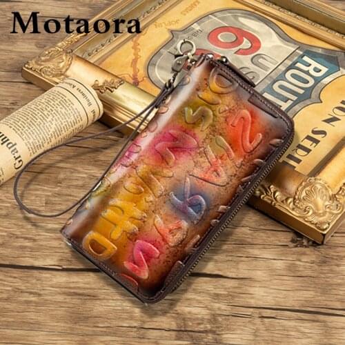 MOTAORA Vintage Women Wallet Luxury Genuine Leather Long Purse For Women 2021 New Embossed Letter Clutch Leisure ID Card Holder