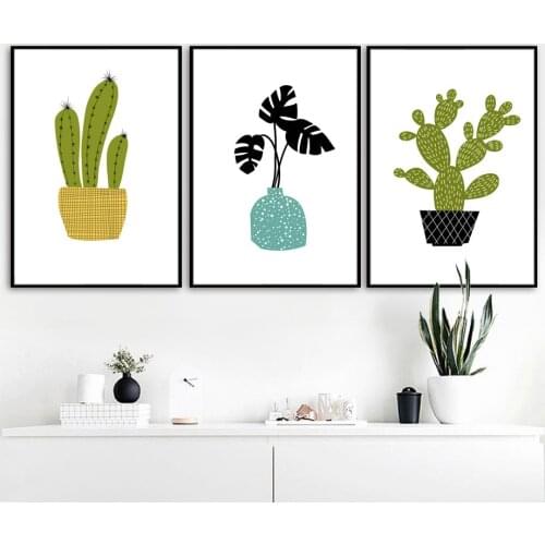 Cartoon Cactus Leaves Nordic Posters And Prints Wall Art Canvas Painting Wall Pictures Home Living Room Art print Decor