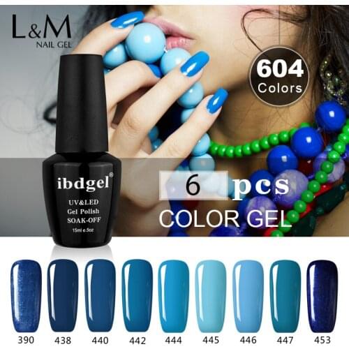 6 Pcs Set Kit ibdgel Nail Gel Professional Blue Colour (1 Base 1 Top Coat 4 Color) Well Packing Polish Gel 2017 Art Designs