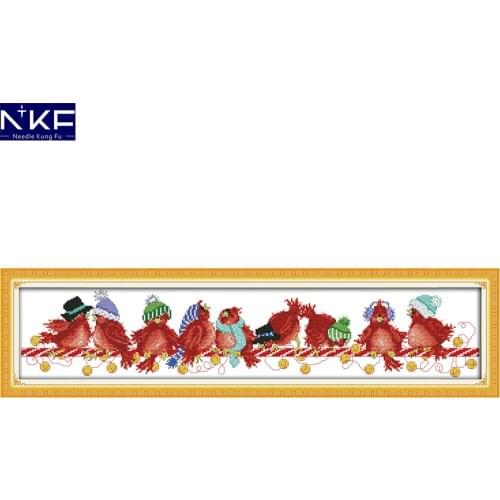 NKF Christmas Birds Cross Stitch Handmade Craft Painting Needlework Embroidery Kit Animal Cross Stitch Kits for Home Decor