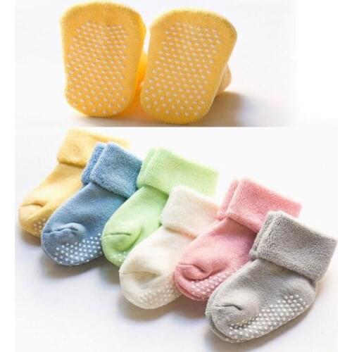 3Pair/lot autumn and winter cotton baby baby socks childrens solid color cotton non-slip dispensing baby floor socks
