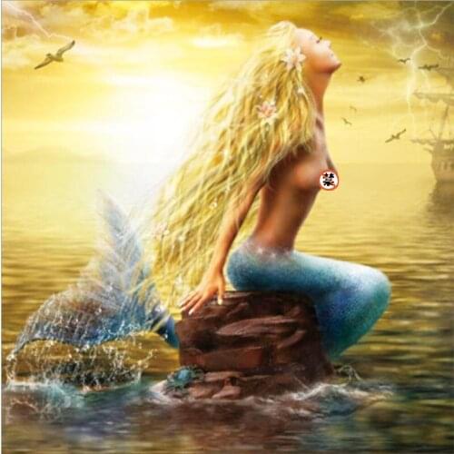 Diamond Painted Full Diamond New Cross Stitch Rubiks Cube Bedroom Living Room Decor Simple Cartoon Dream Figure Series Mermaid