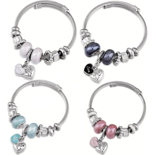 New Double Painted Heart Shape Beaded Bracelet Jewelry 60MM Adjustable Open Bracelet Bangles 2021 Fashion Jewelry For Women Gift