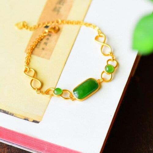 New inlaid natural Jasper Bracelet Chinese style retro winding unique ancient gold craft charm womens brand jewelry