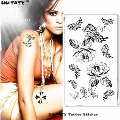 Nu-TATY Black butterfly flower Temporary Tattoo Body Art Arm Flash Tattoo Stickers 17*10cm Waterproof Fake Hna Painless Tattoo