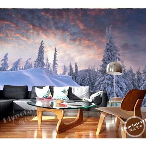 Custom 3D large murals,beautiful dream colorful clouds snow white pine, living room sofa TV wall bedroom background wall paper