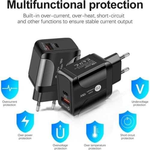 PD 18W QC3.0 Fast Charger With LED EU/US/UK USB Charger Plug Wall Mobile Phone Tablet Chargers For IPhone Xiaomi Samsung Hauwei