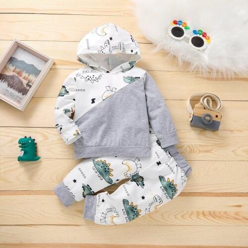 Newborn Toddlers Kids Dinosaurs Pajamas Children Dinosaur Print Clothes Set Boys Long Sleeve Hooded Tops + Hight Waist Trousers