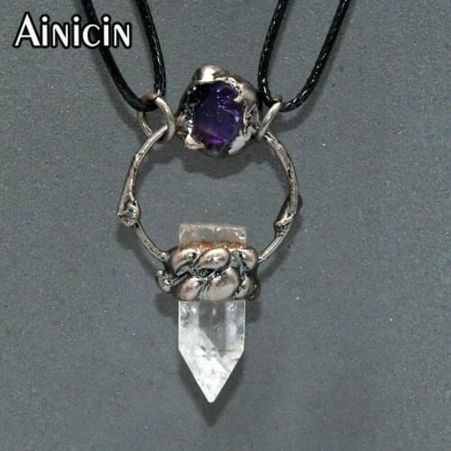 New Arrival Natural Purple Amethyst Hexagon Raw Crystal Double Soldering Big Circle Pendants For Fashion Jewelry Making