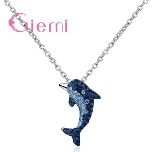 Attractive Trendy Blue Whale Pendant Necklace Genuine 925 Sterling Silver Hard Cubic Zirconia Crystal Jewelry For Women Girls