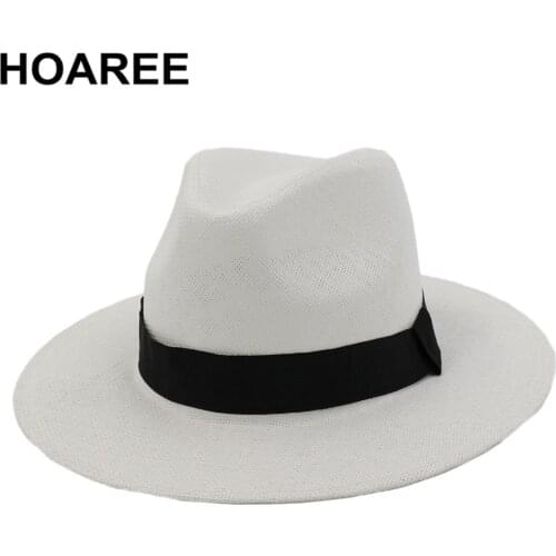 HOAREE Summer Sun Hats for Women Man Classic Panama Hat Beach Straw Hat for Men UV Protection Cap White Sunhat Chapeau Sombrero
