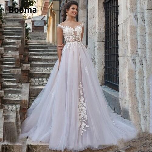 Booma Soft Tulle Wedding Dresses 2020 Sleeveless Lace Appliques Boho Bridal Gown Country Vintage Beach Princess Party Dress