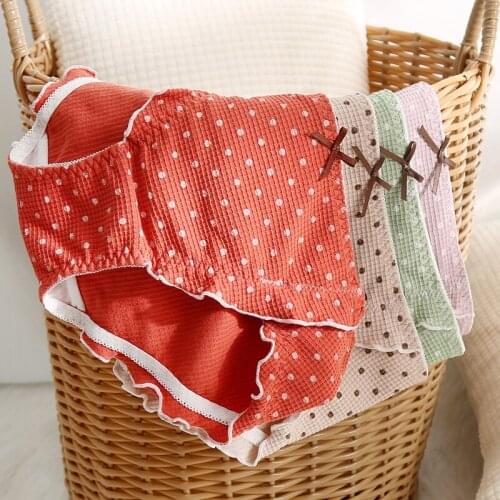 Plus Size Womens Cotton Briefs New Bow Ruffles Dots Cute Cotton Panties of Large Sizes Female Underwear Womens Panties 2021