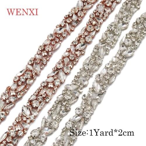 WENXI 5YARDS Wholesale Sparkle Crystal Rhinestone With opal For Wedding Sash Clear Silver Crystal Rhinestone Applique WX920