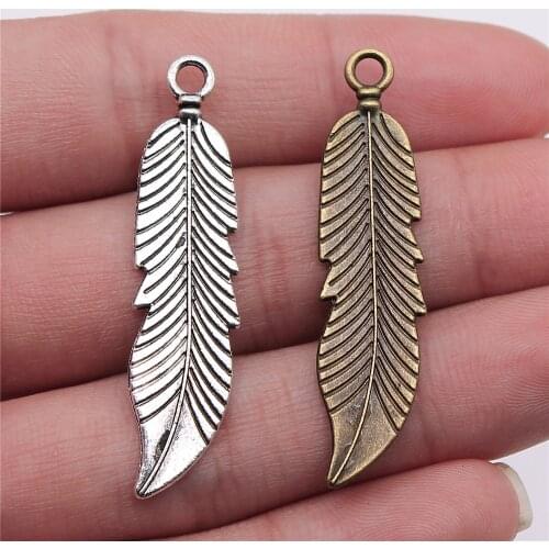 WYSIWYG 10pcs 45mm 3 Colors Antique Silver Color Antique Bronze Plated Gold Colro Feather Pendants Charm Feather Charm Feather