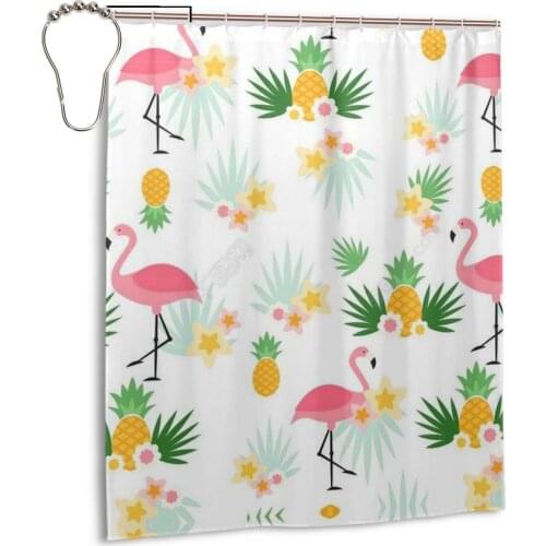 3D Flamingos Green Leaves Shower Curtains Bathroom Curtain Frabic Waterproof Polyester Bath Curtain with Hooks