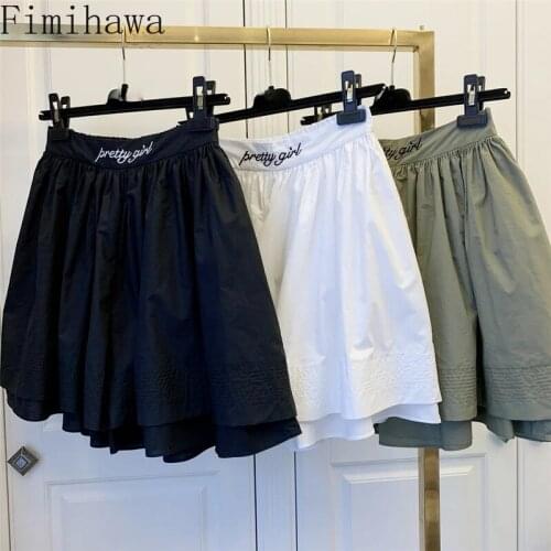 White Pleated Shorts Woman Embroidery Elastic High Waist Short Pants Sexy Summer Wild Streetwear 2021 New Preppy Bottoms