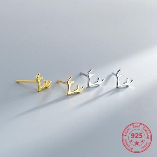 Simple Real 925 Sterling Silver Jewelry Cute Antlers Womens Stud Earrings Fashion Small Fresh Christmas Gifts For Girl