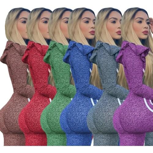 FNOCE 2020 autumn womens sets tracksuits high street fashion solid V-neck long sleeve tops tight trousers two-piece sport suits