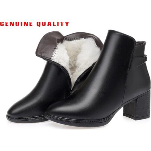Snow Boots Genuine Leather Fur Warm Shoes Plush Fashion Ankle Boots Wool Women Thick Warm Platform for Women Winter Boots
