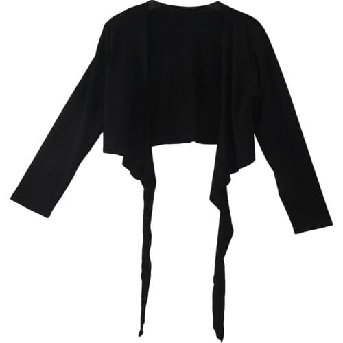 LADIES LONG SLEEVE TIE UP CROP SHRUG WOMENS WRAP BOLERO CARDIGAN TOP - black