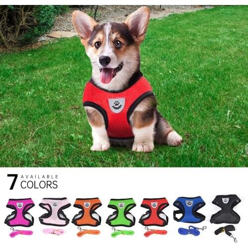 Vest Harness Leash Adjustable Mesh Vest Dog Harness Collar Chest Strap Leash Harnesses With Traction Rope S/M/L/XL