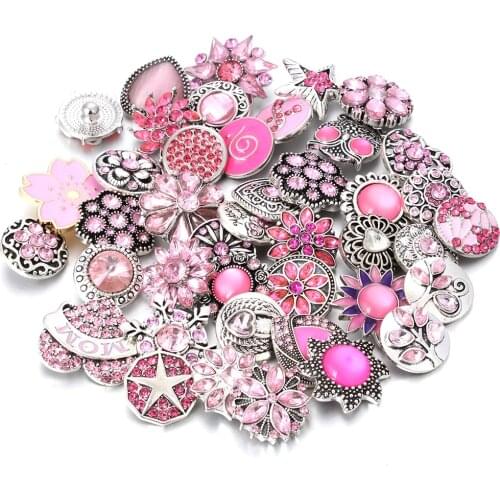 10pcs/lot Wholesale Rose Red Pink Mixed Random 18mm Snap Jewelry Rhinestone Snap Button for Snap Bracelets Necklaces Jewelry