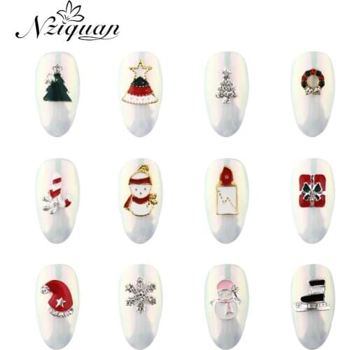 NZIQUAN 10 Pieces 3D Metal Nail Art Christmas Rhinestone Decoration Various Christmas Decoration Shapes DIY Nail Accessories