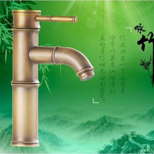 Free Shipping New product Bamboo gold bathroom basin faucet with single lever antique bamboo basin sink faucet