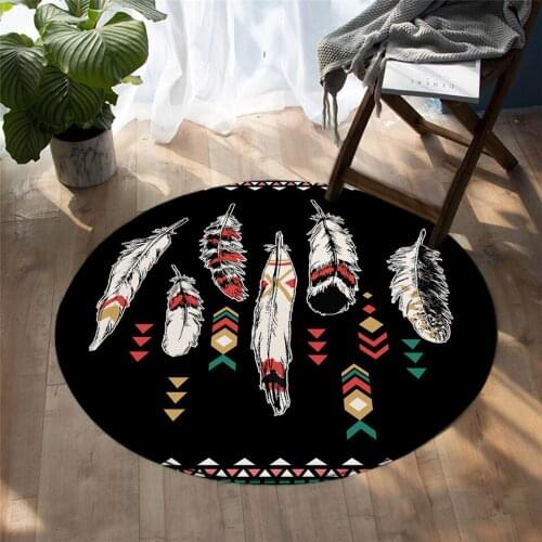 Bohemian Feather Animal Elk Cactus Round Floor Mat Small Rug Bedroom Living Room Home Decoration