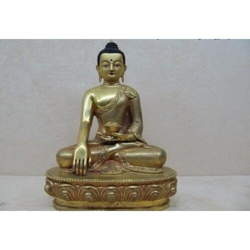 Fast shipping USPS to USA S3096 Tibet Buddhism 100% Pure CopperBronze 24K Gold Sakyamuni Buddha Statue