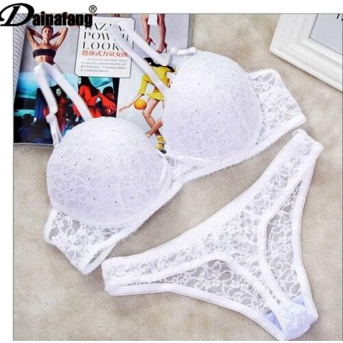 New Sexy Lace Drill Bra Sets Push Up Underwear For Womens 34/75 36/80 38/85 40/90 42/95 BCDE Cup Plus Size Lingerie Thong