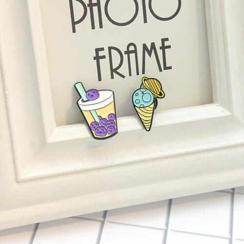 Cold drink popsicle Enamel Brooch Jupiter Mercury ice-cream cone Lapel Pin Purple grape Bubble Tea Custom Badge Gifts for kids