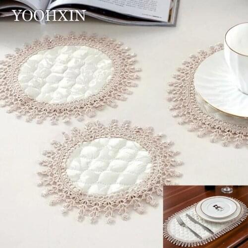 Europe Insulation embroidery lace table place mat cloth pad cup coaster placemat doily kitchen wedding Christmas decor tableware