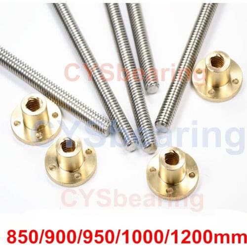 T10 Trapezoidal Lead Screw Pitch 2mm Lead 8mm 850mm 900mm 1000mm 1200mm with Brass copper Nut for 3D Printer Z Axis