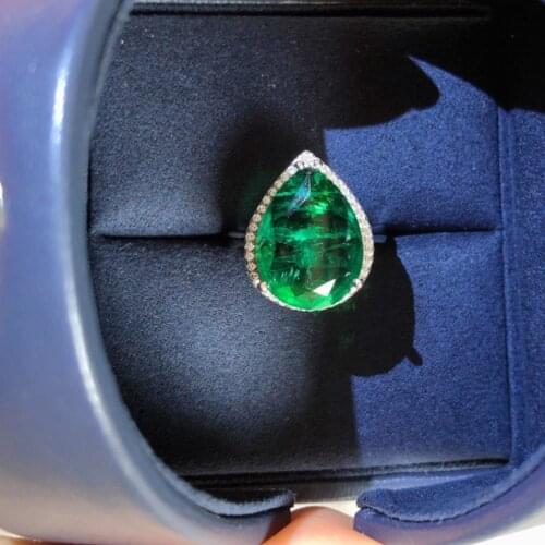Top Quality 925 Sterling Silver Wedding Party Fashion Emerald Drop Ring Jewelry Female Big Silver Ring