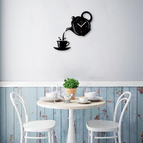 Creative Diy Acrylic Coffee Cup Teapot 3D Wall Clock Decorative Kitchen Wall Clocks Living Room Dining Room Home Decor Clock